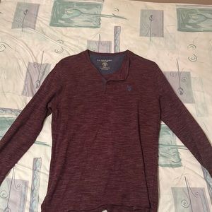 US Polo Assassin burgundy long sleeve with blue logo shirt. Size small